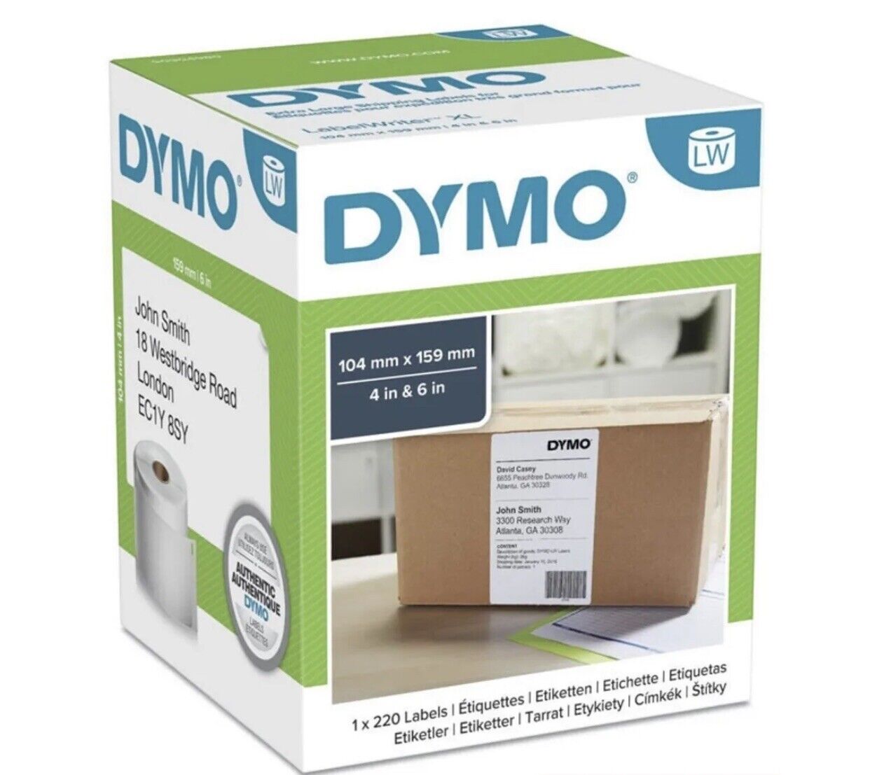 DYMO Genuine LabelWriter 4XL 220 Shipping Label Roll 104X159mm Shelf Wear To Box