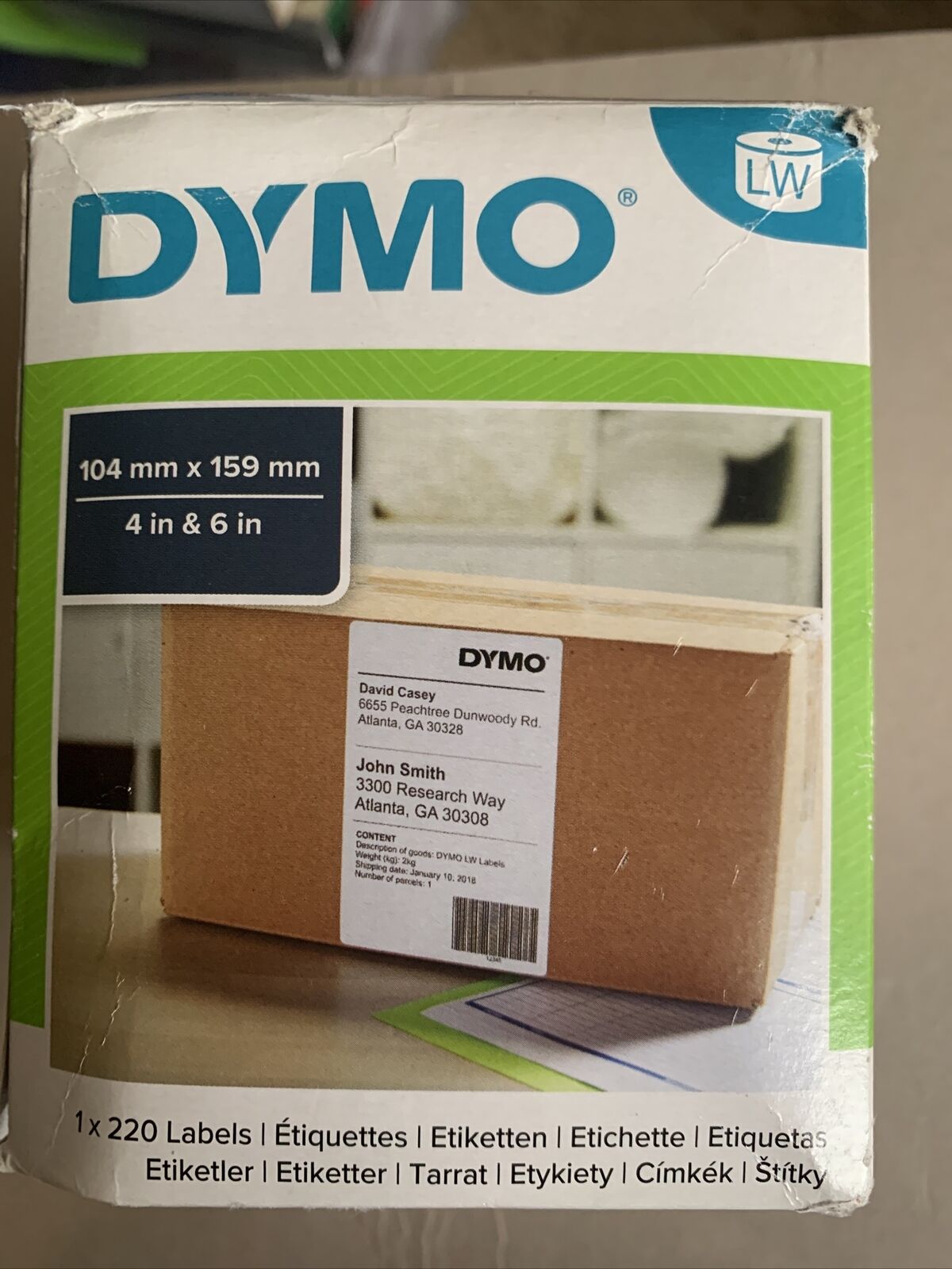 DYMO Genuine LabelWriter 4XL 220 Shipping Label Roll 104X159mm Shelf Wear To Box