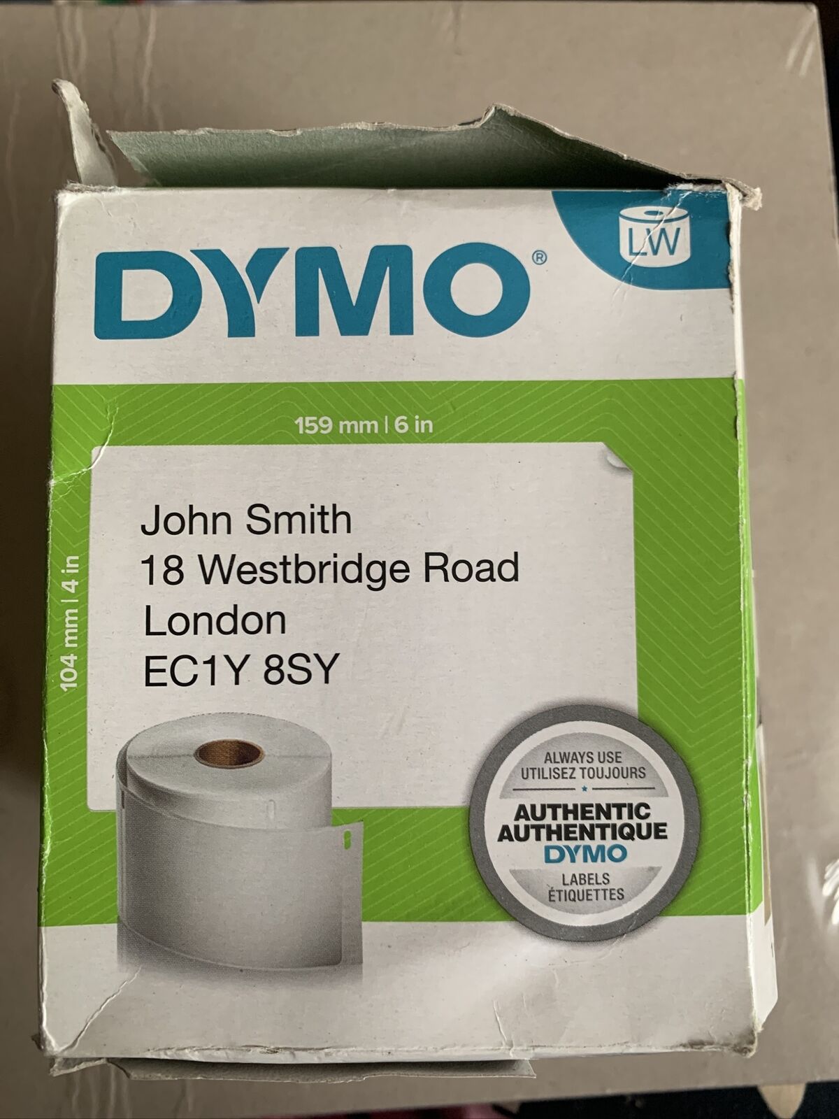 DYMO Genuine LabelWriter 4XL 220 Shipping Label Roll 104X159mm Shelf Wear To Box