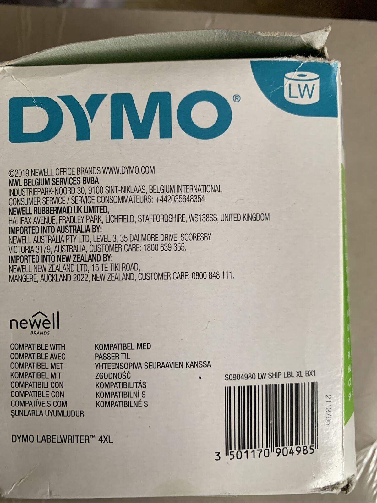DYMO Genuine LabelWriter 4XL 220 Shipping Label Roll 104X159mm Shelf Wear To Box