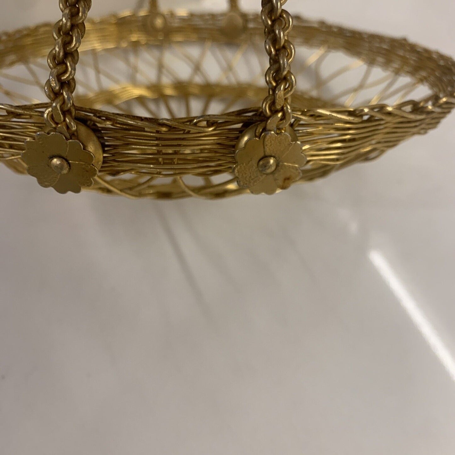 Vintage  Fine Brass Wire 2 Handled Basket Faust Screws Woven fits 15cm Plate