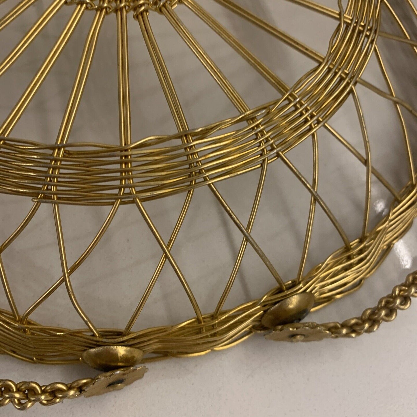 Vintage  Fine Brass Wire 2 Handled Basket Faust Screws Woven fits 15cm Plate