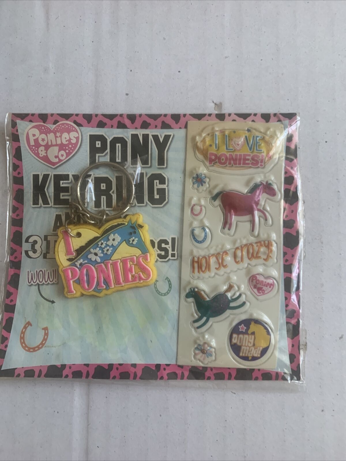 Vintage I Love Ponies Pony KeyRing & Cool 3D Stickers KEY CHAIN Horse Crazy