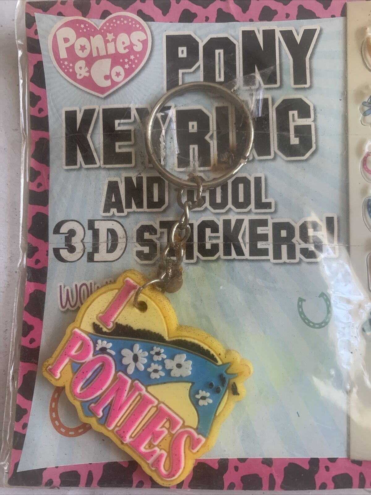 Vintage I Love Ponies Pony KeyRing & Cool 3D Stickers KEY CHAIN Horse Crazy