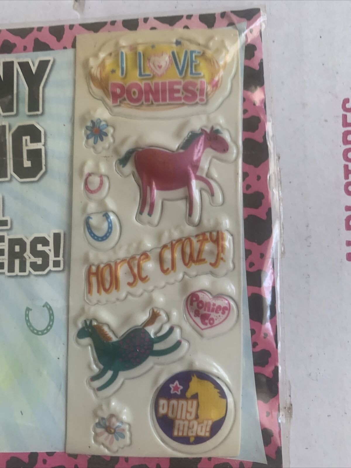Vintage I Love Ponies Pony KeyRing & Cool 3D Stickers KEY CHAIN Horse Crazy