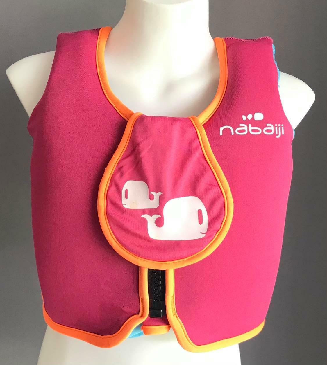 Girls NABAIJI Swim Vest & Cap Pink & Blue Foam Stretch Size M 18 30 kgs Buoyancy