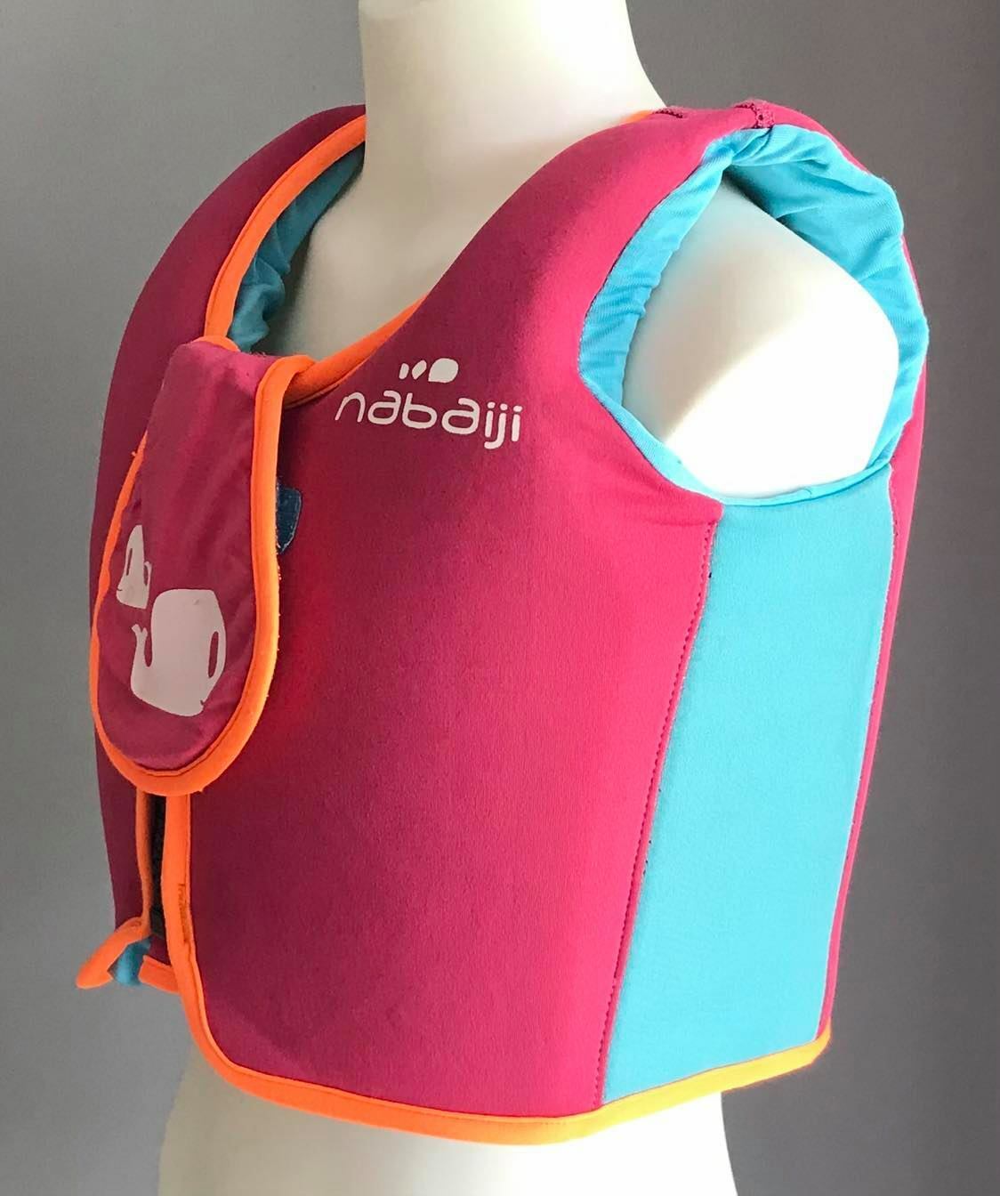 Girls NABAIJI Swim Vest & Cap Pink & Blue Foam Stretch Size M 18 30 kgs Buoyancy