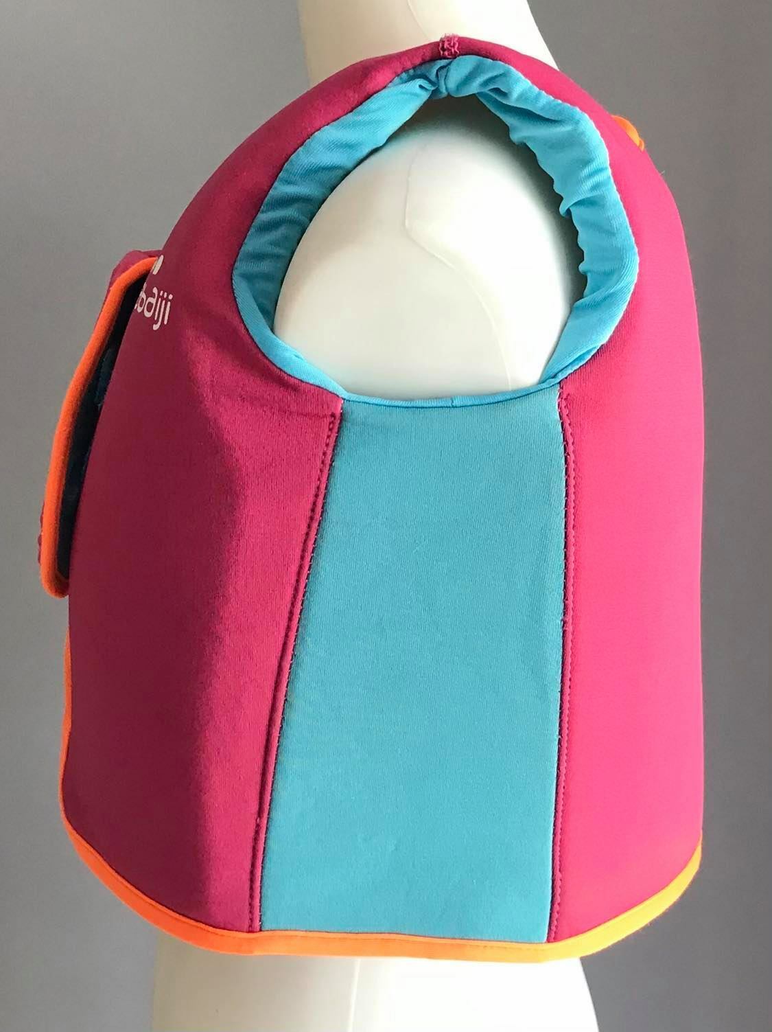 Girls NABAIJI Swim Vest & Cap Pink & Blue Foam Stretch Size M 18 30 kgs Buoyancy