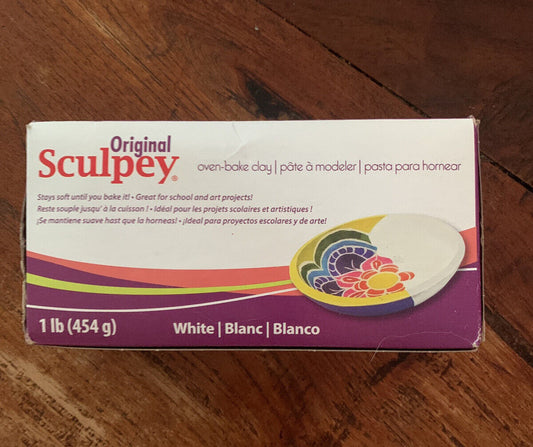 Original SCULPEY Oven Bake Clay White 454g Box Stays Soft Until You Bake It NEW