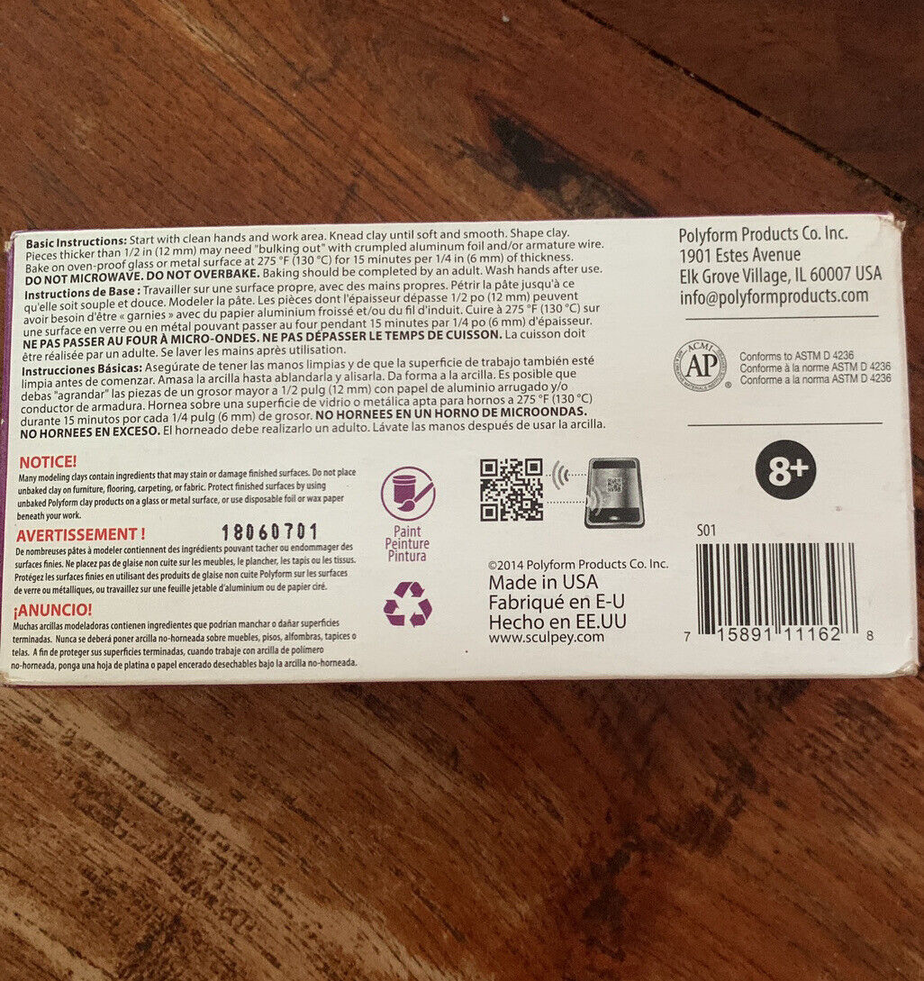 Original SCULPEY Oven Bake Clay White 454g Box Stays Soft Until You Bake It NEW