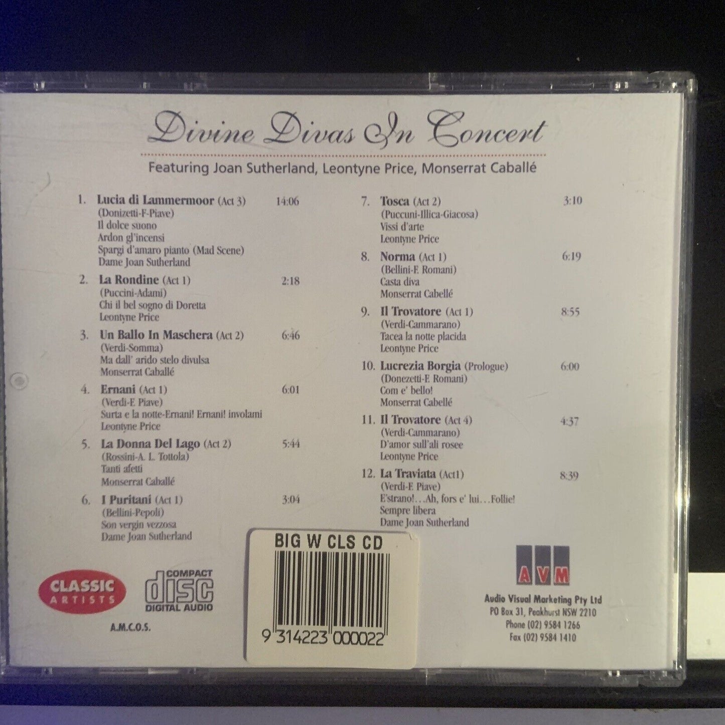 CD DIVINE DIVAS in Concert Sutherland Price Caballe Opera Singers Music Album