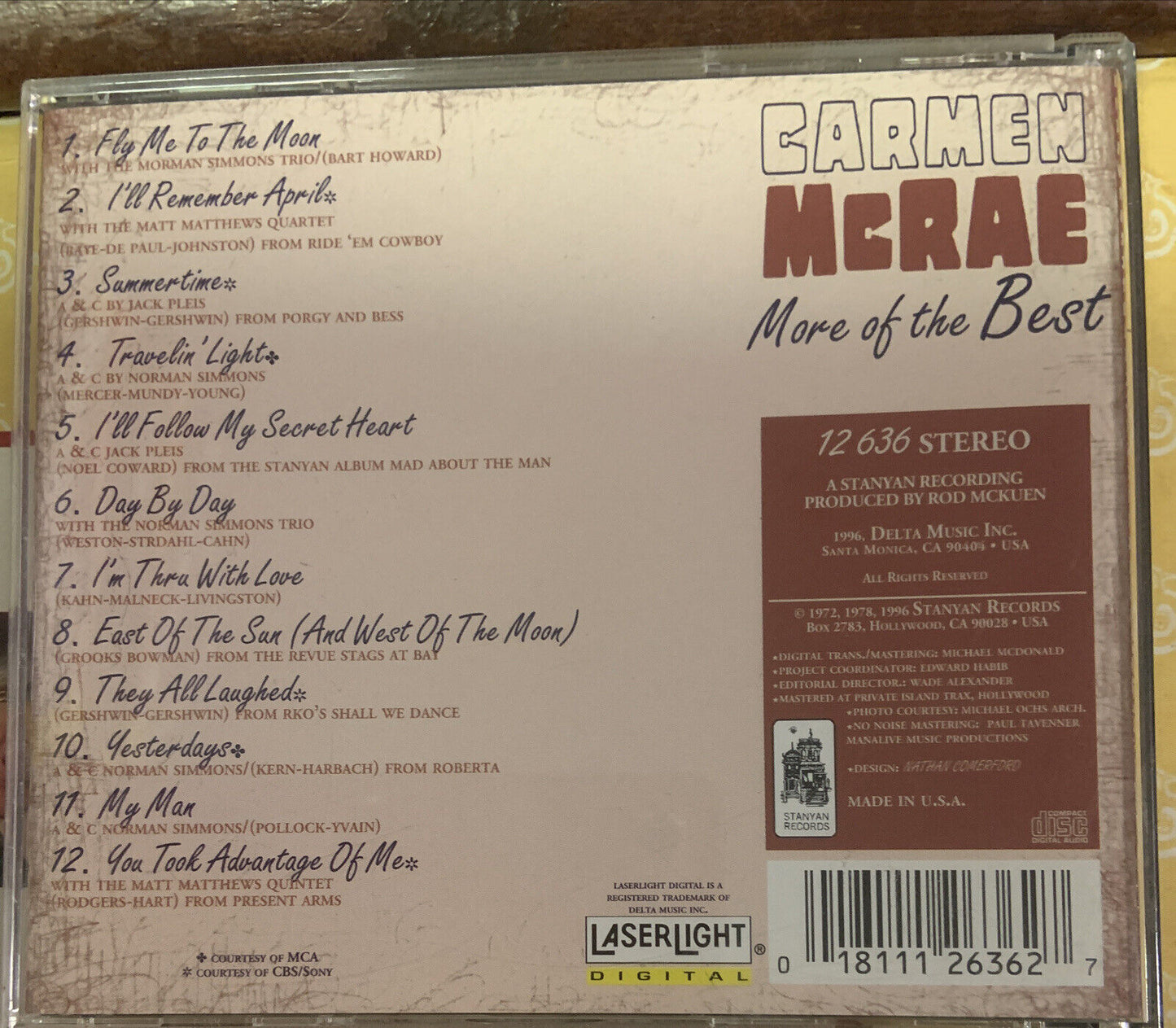 CD Carmen McRae More of the Best Music Jazz Singer #2