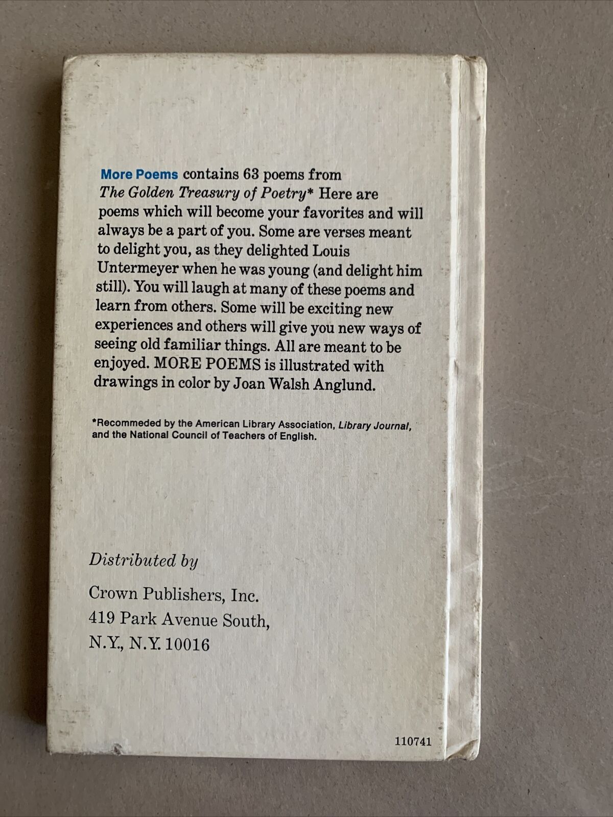 HC Book 1959 USA MORE POEMS By Louis Untermeyer Illustrated By Anglund Vtg Small