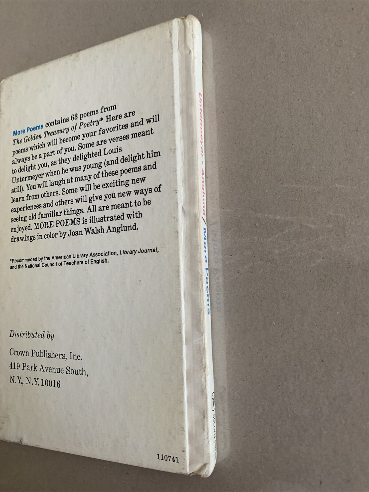 HC Book 1959 USA MORE POEMS By Louis Untermeyer Illustrated By Anglund Vtg Small