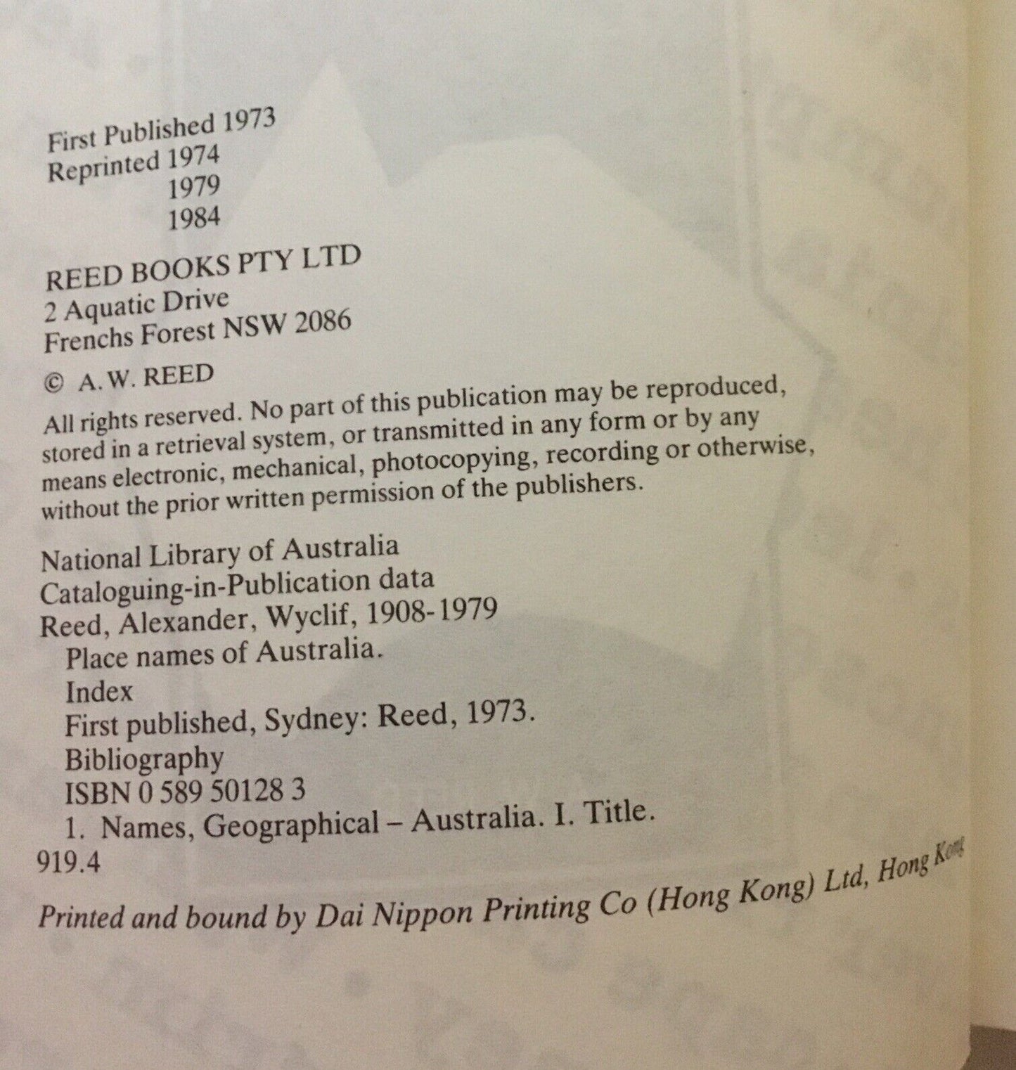 HC Book Vintage PLACE NAMES OF AUSTRALIA by A W REED DJ 1974 History