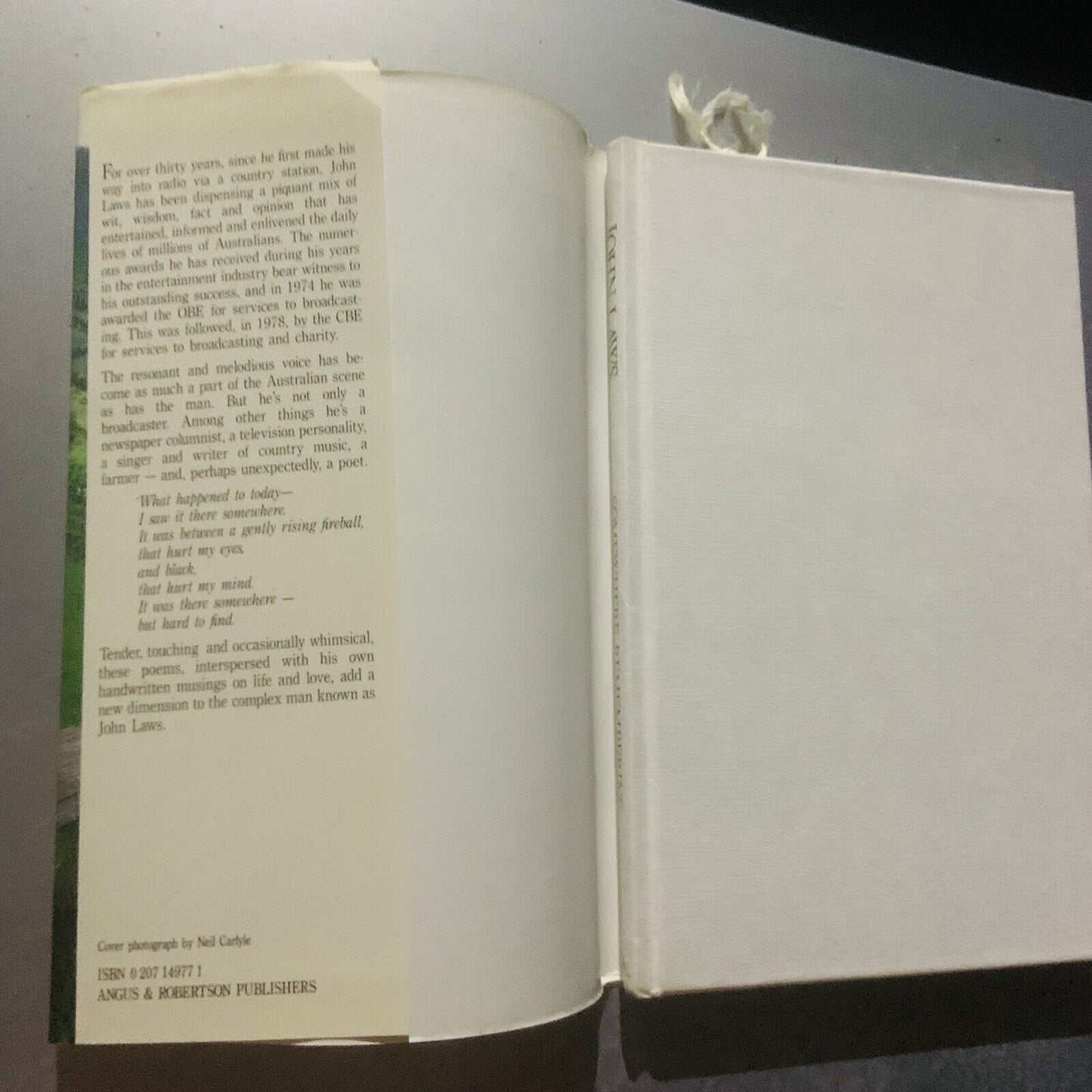 HC Book SOMEWHERE REMEMBERING John Laws Australia Radio Personality Poetry 1984