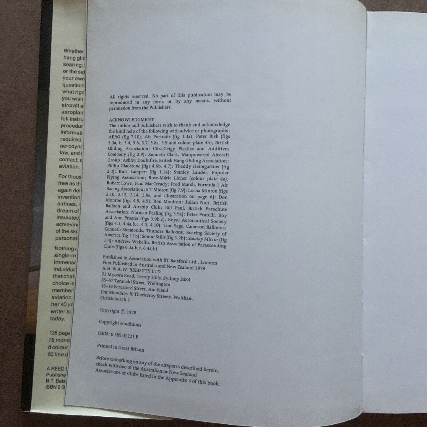 HC Book THE BOOK OF AIRSPORTS 1978 Hot Air Ballooning Gliding DJ Ann Welch Vtg