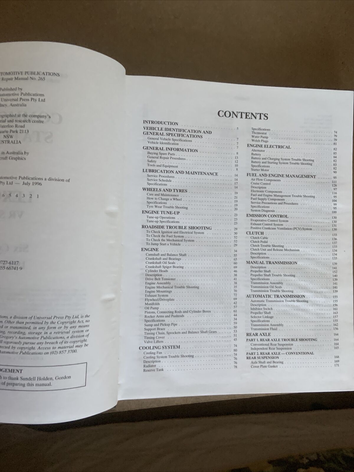 Gregorys SP No 265 HOLDEN COMMODORE LEXCEN V6 1993 1995 Service & Repair Manual