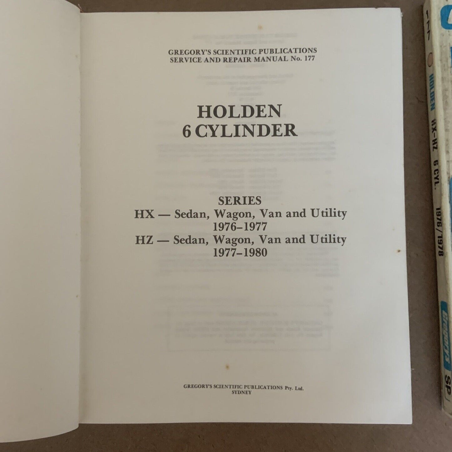 HC Gregorys HOLDEN  HX-HZ 6CYL 1976  1978 All Models Service Repair Manual No177