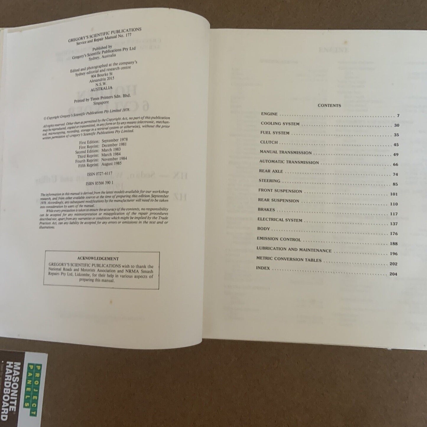 HC Gregorys HOLDEN  HX-HZ 6CYL 1976  1978 All Models Service Repair Manual No177