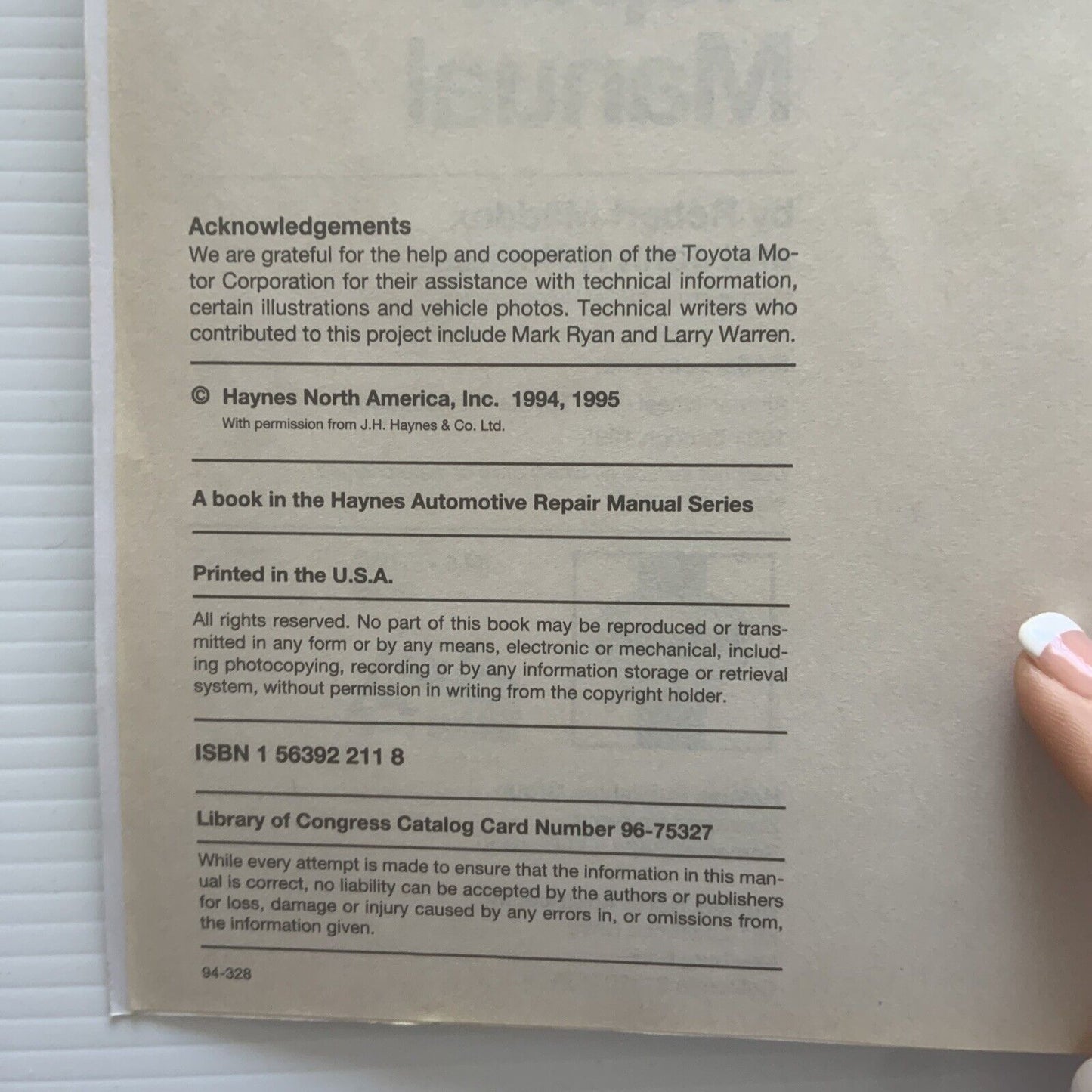 PB TOYOTA PREVIA Haynes Repair Manual 1991 1995 Complete Teardown Rebuild