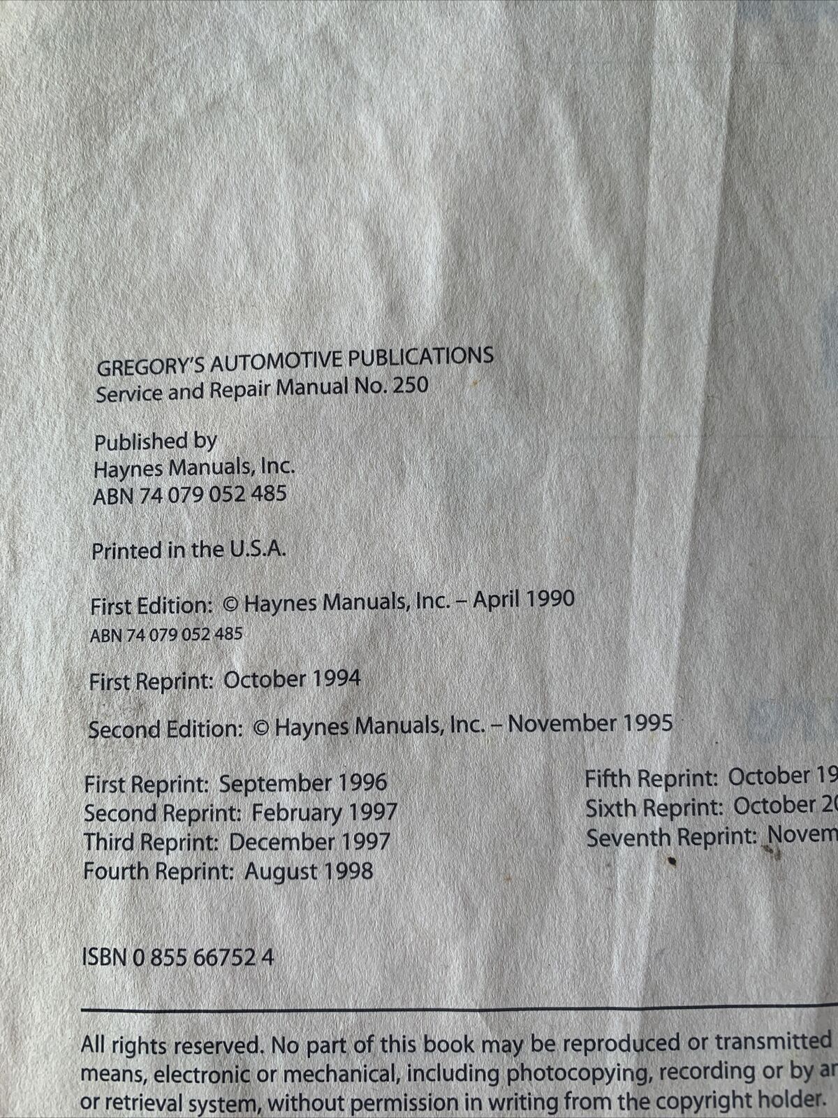 PB PULSAR ASTRA 1987 1991 Gregorys Service & Repair Manual No250 Vector 2001 Car