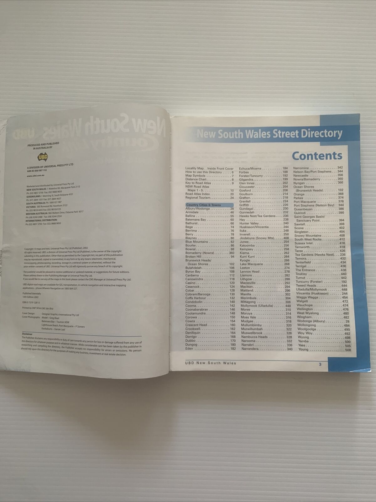 PB New South Wales COUNTRY LINK UBD Street Travel Directory 14th Ed 2002 Map NSW