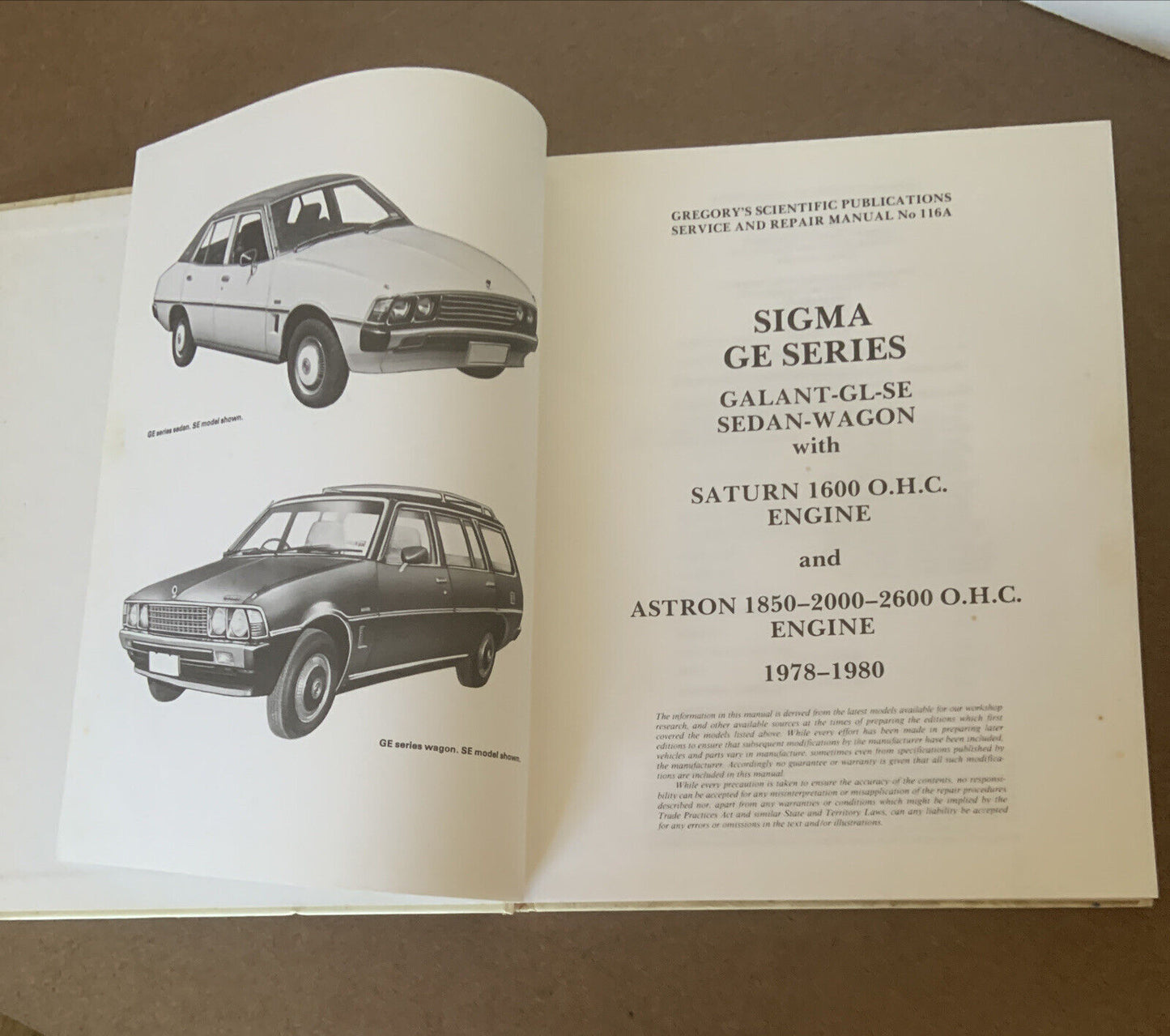 HC Gregorys Mitsubishi SIGMA GE Series Service Repair Manual No 116A 1978-1980