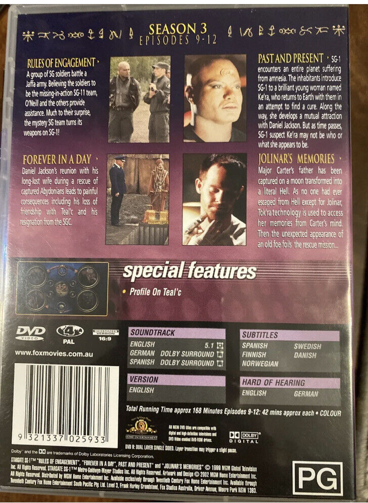 DVD Stargate SG 1 Season 3 Vol 10 Ep 9 12 Aliens Outer Space Sci Fi Action