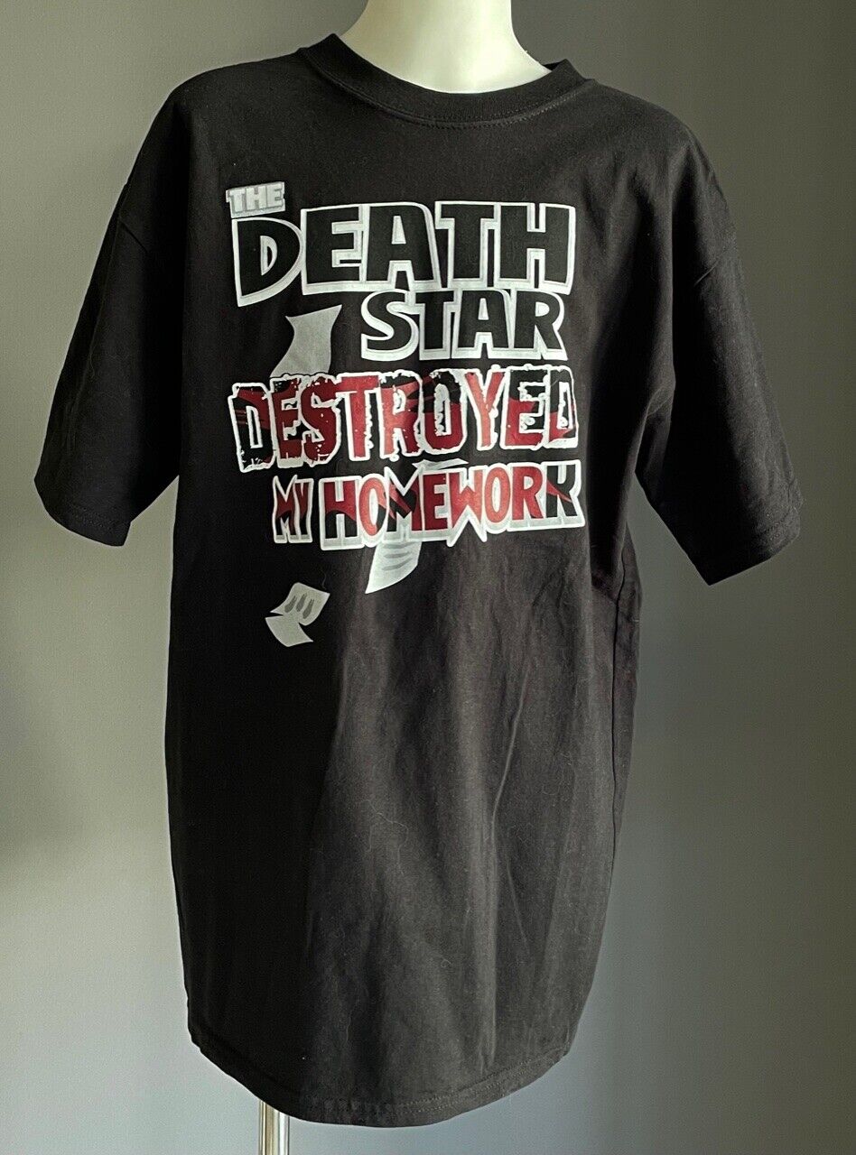 STAR WARS T Shirt "The Death Star Destroyed My Homework" Black Print Size XL NEW