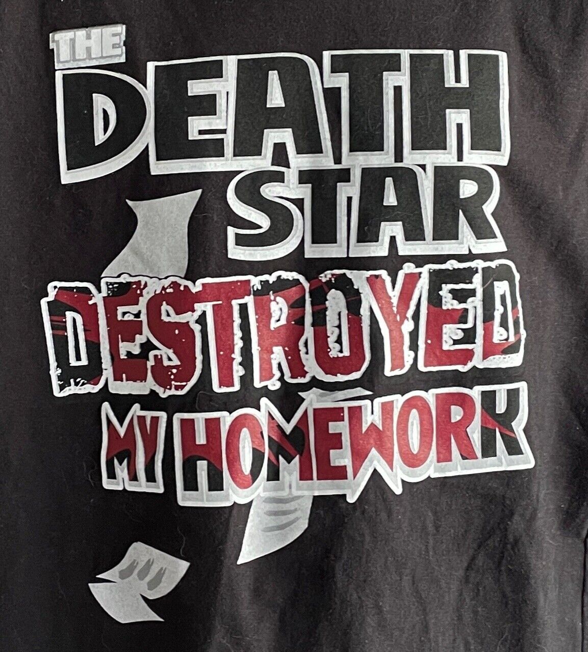 STAR WARS T Shirt "The Death Star Destroyed My Homework" Black Print Size XL NEW