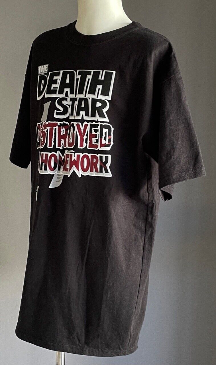 STAR WARS T Shirt "The Death Star Destroyed My Homework" Black Print Size XL NEW