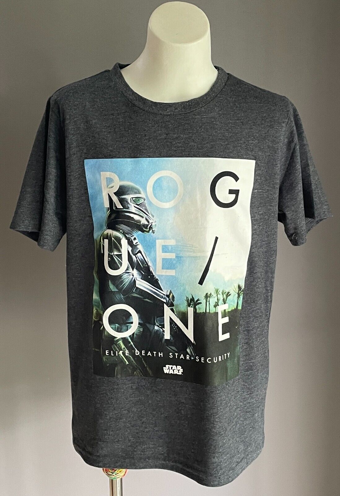 STAR WARS Unisex Grey Marl Rogue One Print T-Shirt Size 12 Short Sleeves