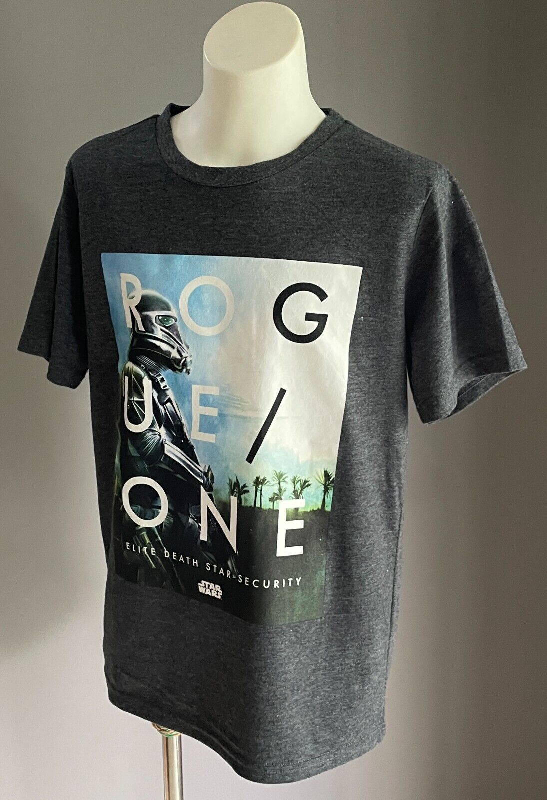 STAR WARS Unisex Grey Marl Rogue One Print T-Shirt Size 12 Short Sleeves