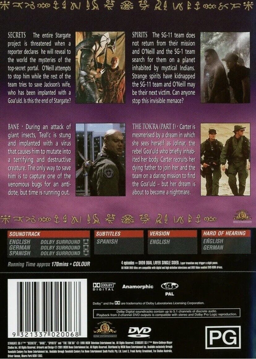 DVD Stargate SG 1 Volume 4 R4 Richard Dean Anderson 4 Episode Sci Fi Time Travel