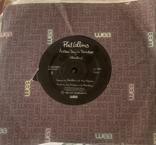 Vinyl PHIL COLLINS Single Another Day In Paradise Heat On The Street 1989 45RPM