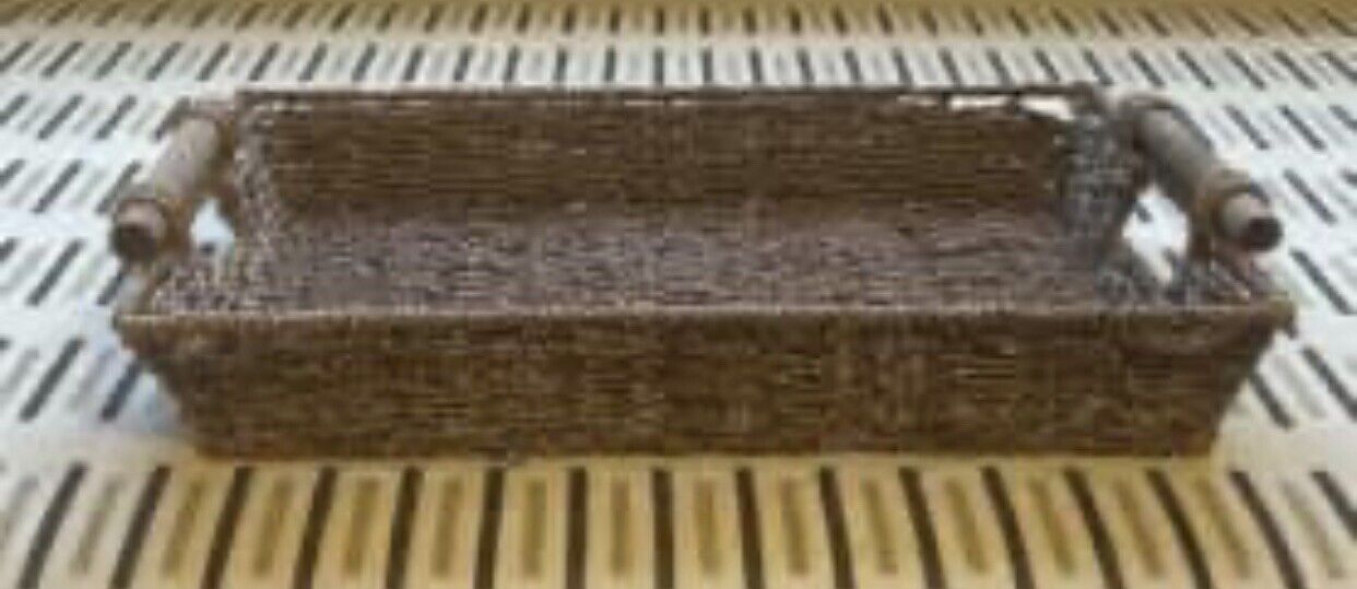 HandWoven 30x40cm Sisal Jute Twine Basket Serving Tray w Wooden Handles AE164