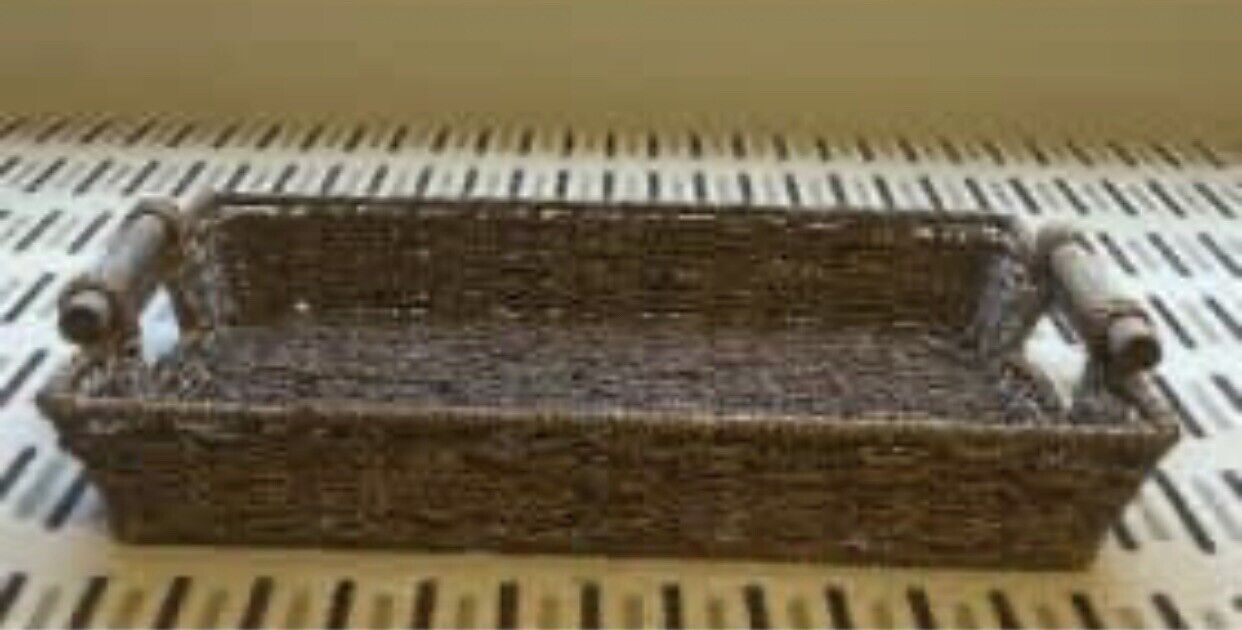 HandWoven 30x40cm Sisal Jute Twine Basket Serving Tray w Wooden Handles AE164