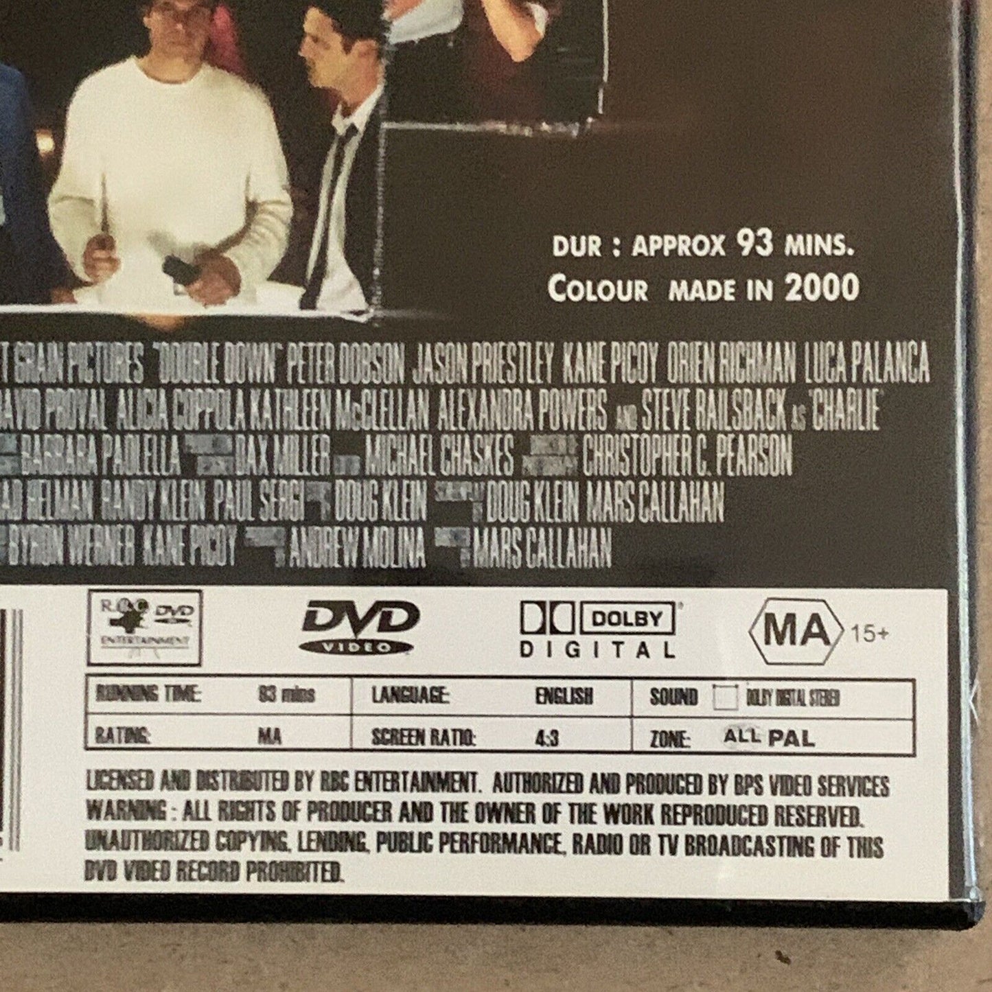 DVD DOUBLE DOWN Movie Jason Priestly Drama 2000 Intrigue 93 Mins Region All