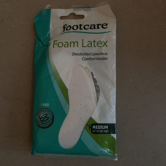 FOOTCARE Foam Latex Comfort Insoles 1 PAIR universal Size Medium Deodorised