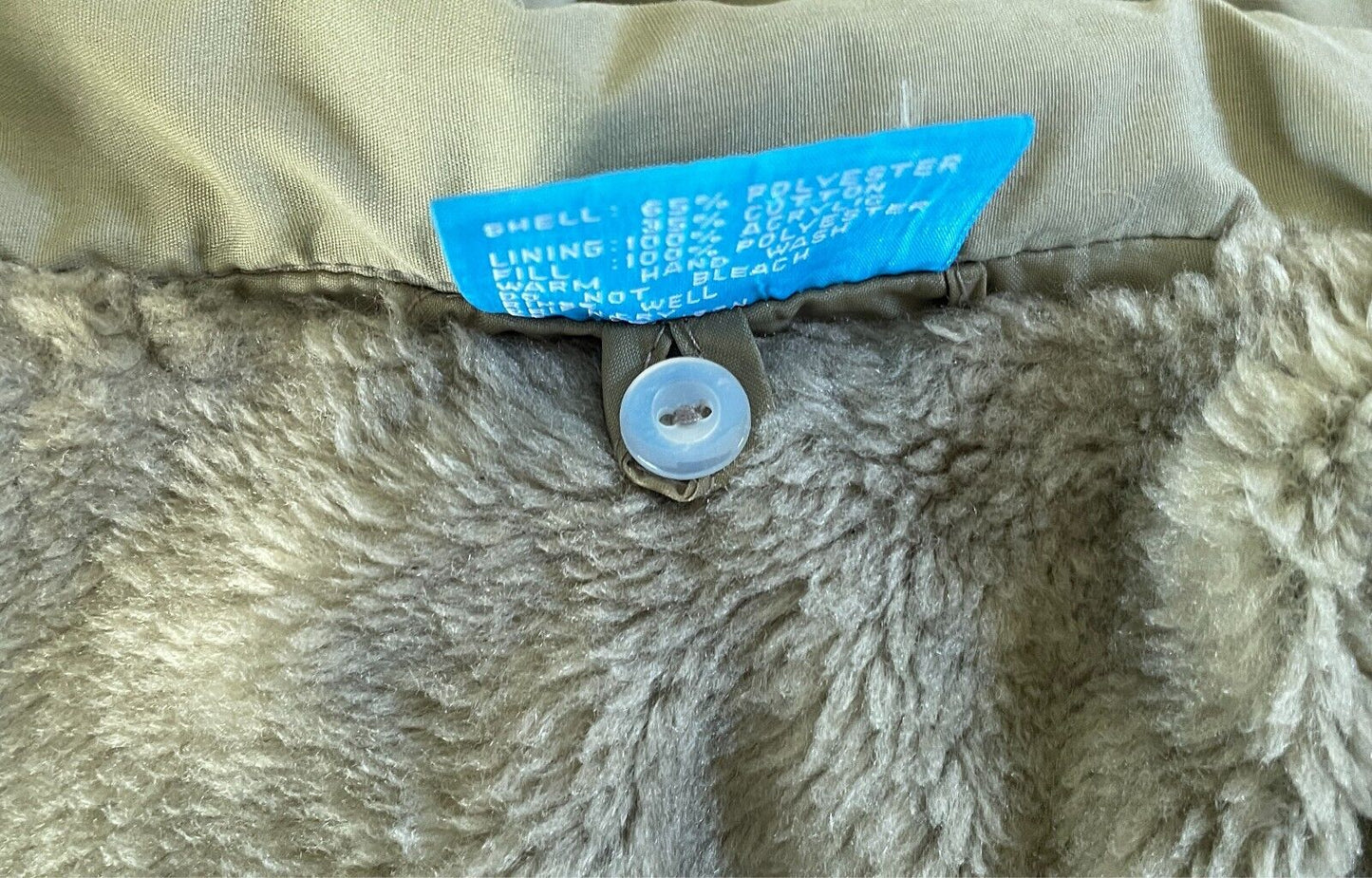 COLDWINDS Boys Jacket Parka Anorak Khaki Sherpa Lined Size 12 Warm Hoody 1970'S