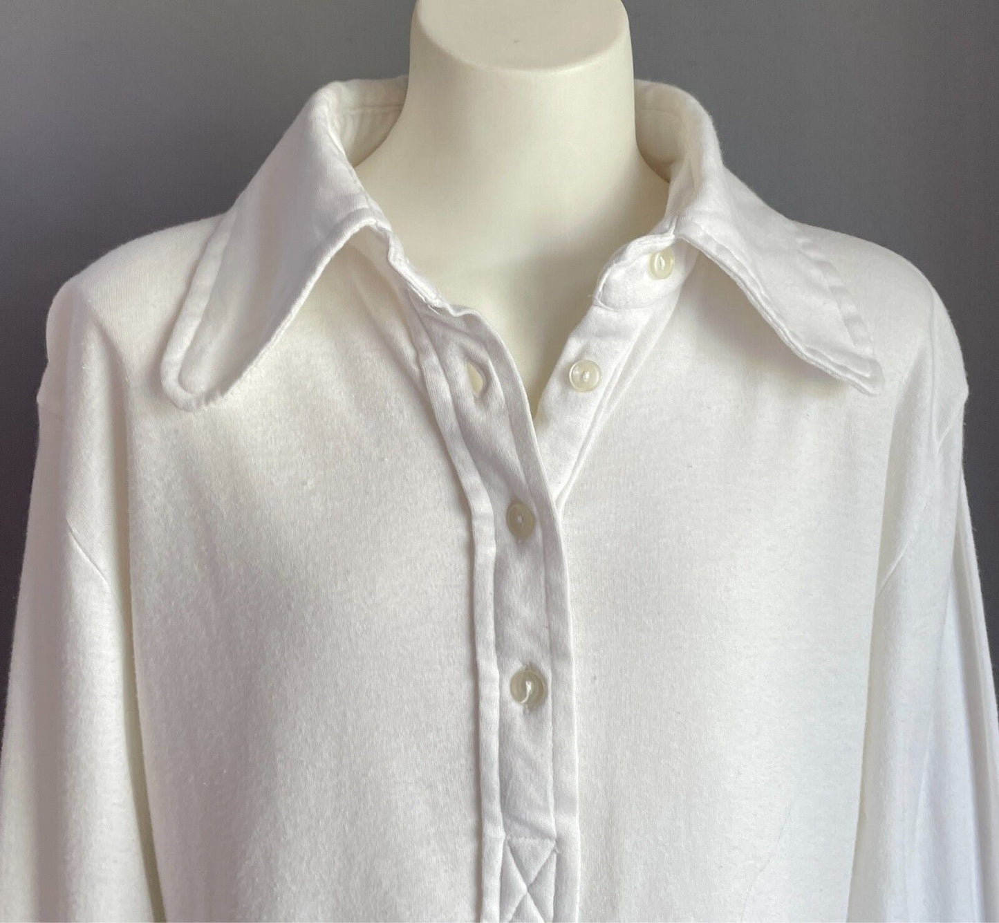 White Cotton Long Sleeve Top Size 14/Chest 90cm Collar Stretch Fabric