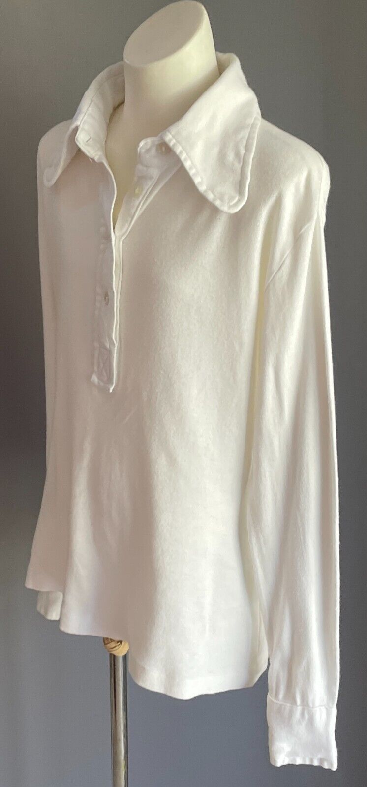 White Cotton Long Sleeve Top Size 14/Chest 90cm Collar Stretch Fabric