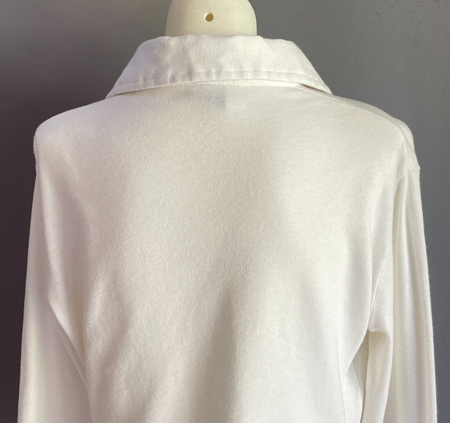 White Cotton Long Sleeve Top Size 14/Chest 90cm Collar Stretch Fabric
