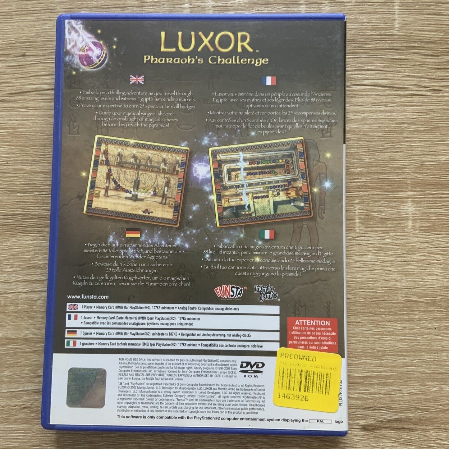 PlayStation 2 LUXOR Pharaoh's Challenge PS2 PAL w Manual FUNSTA Mumbo Jumbo