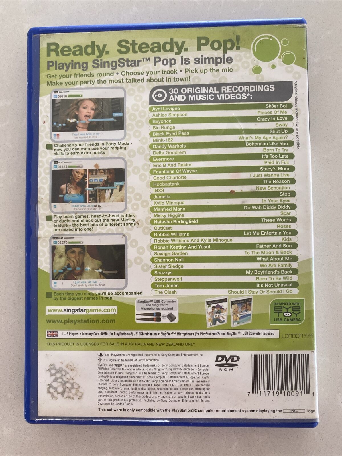 Playstation 2 Singstar POP PS2 Sony Game + Manual Blue Case 2005 G 8+ Clean Disc