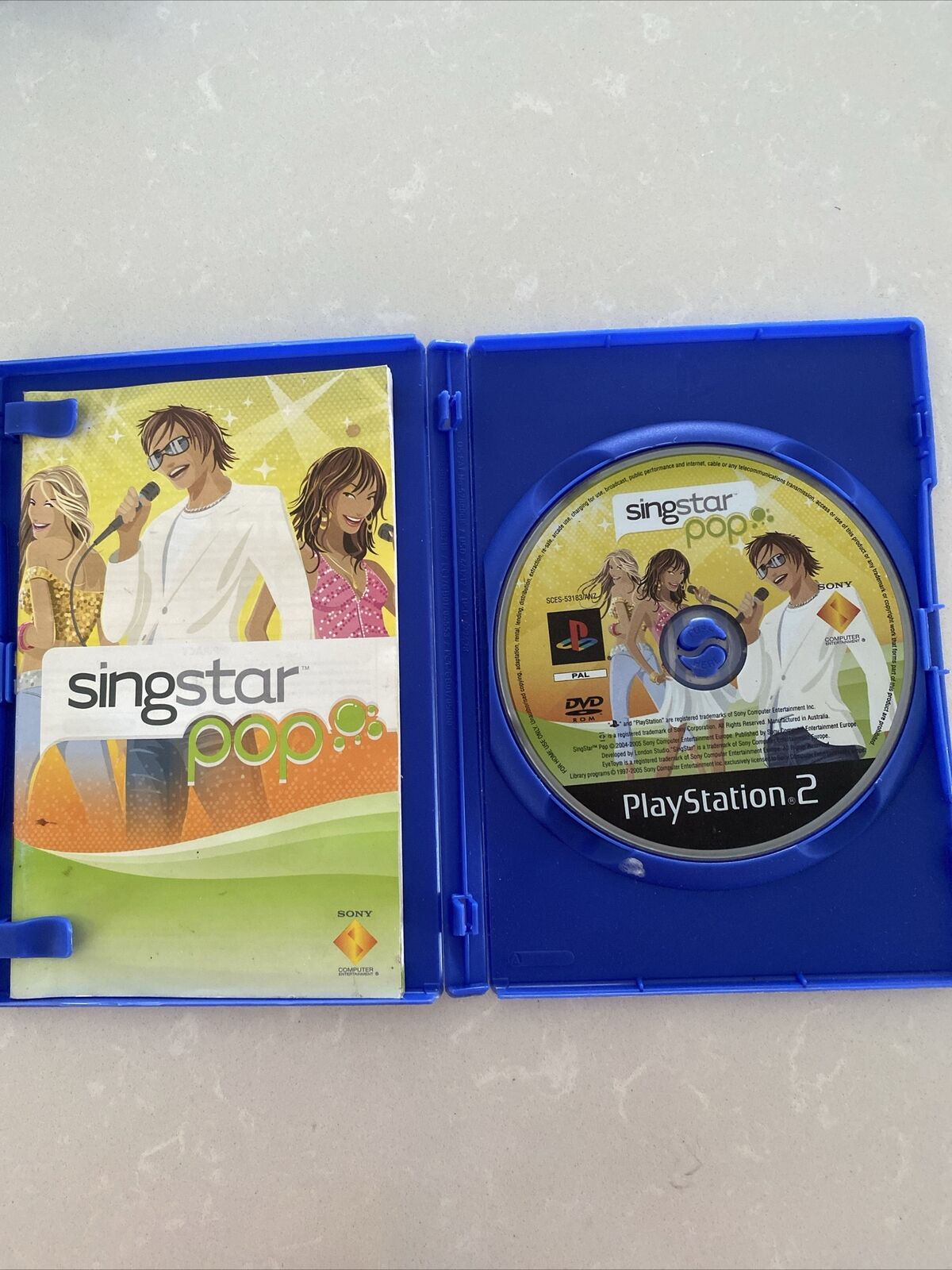 Playstation 2 Singstar POP PS2 Sony Game + Manual Blue Case 2005 G 8+ Clean Disc