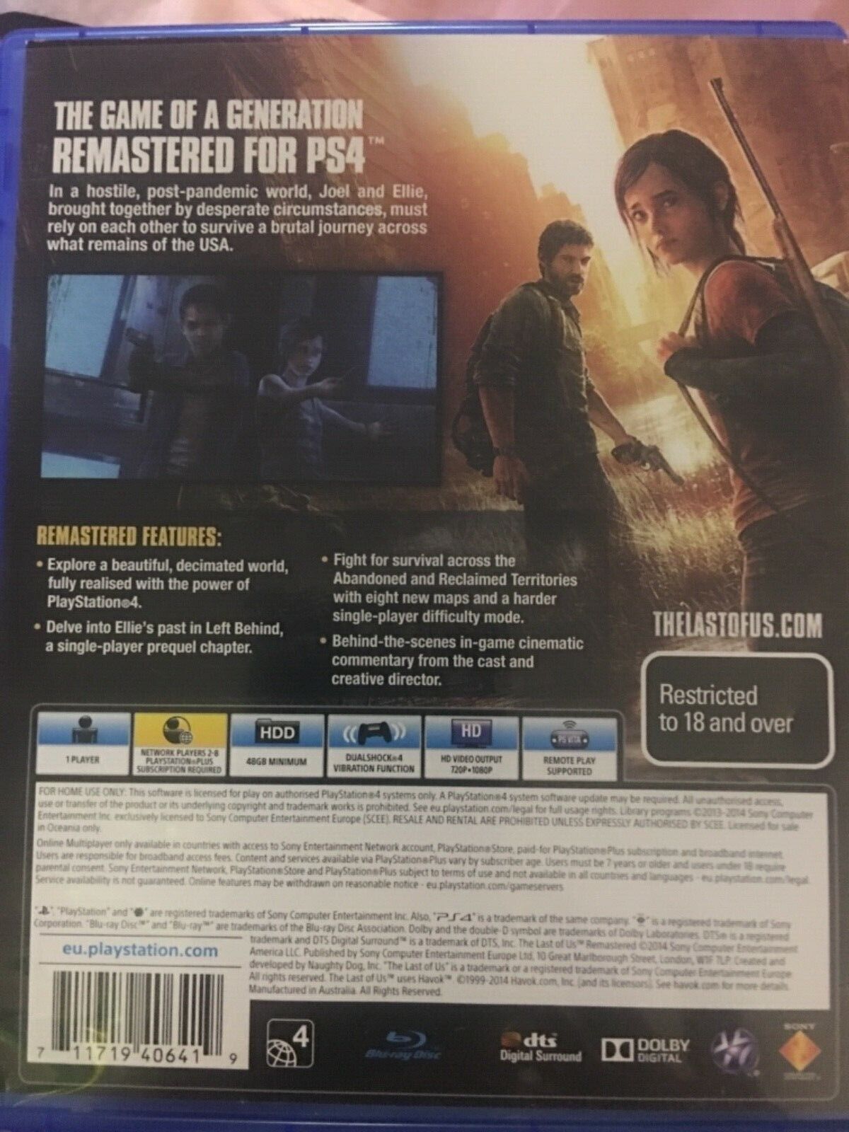 PlayStation 4 Game THE LAST OF US PS4 Remastered 2014 High Impact Violence R18+