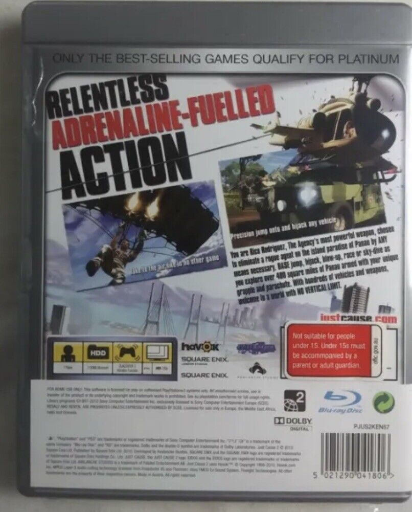PlayStation 3 JUST CAUSE 2 Platinum PS3 Game Explosive Action Adventure