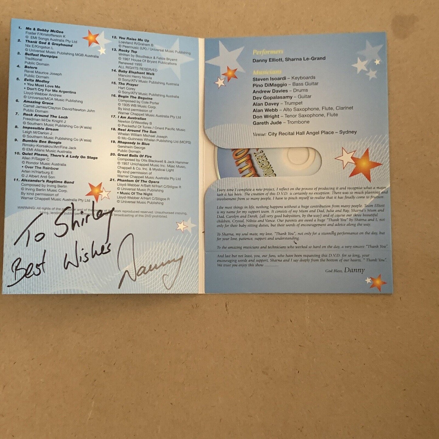 DVD DANNY ELLIOTT In Concert w SHARNA LE-GRAND Signed To Shirley 21 Tracks NEW